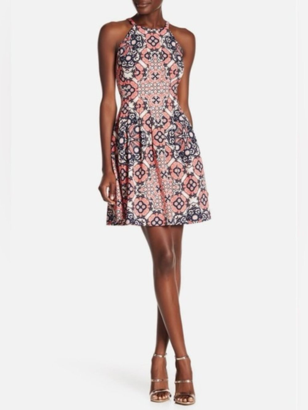 Vince Camuto Pleated Print Halter Dress